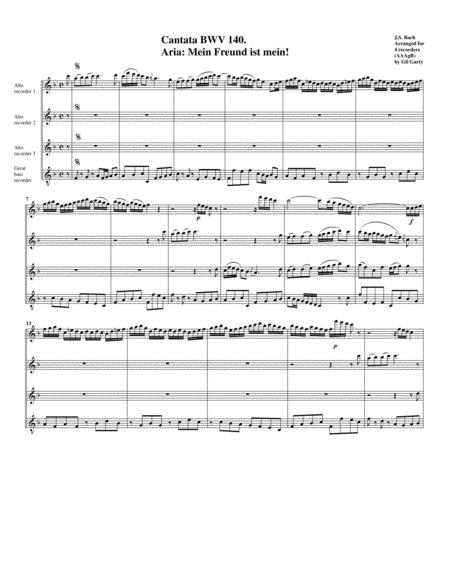 Mein Freund ist mein! from cantata BWV 140 (arrangement for 4 recorders) image number null