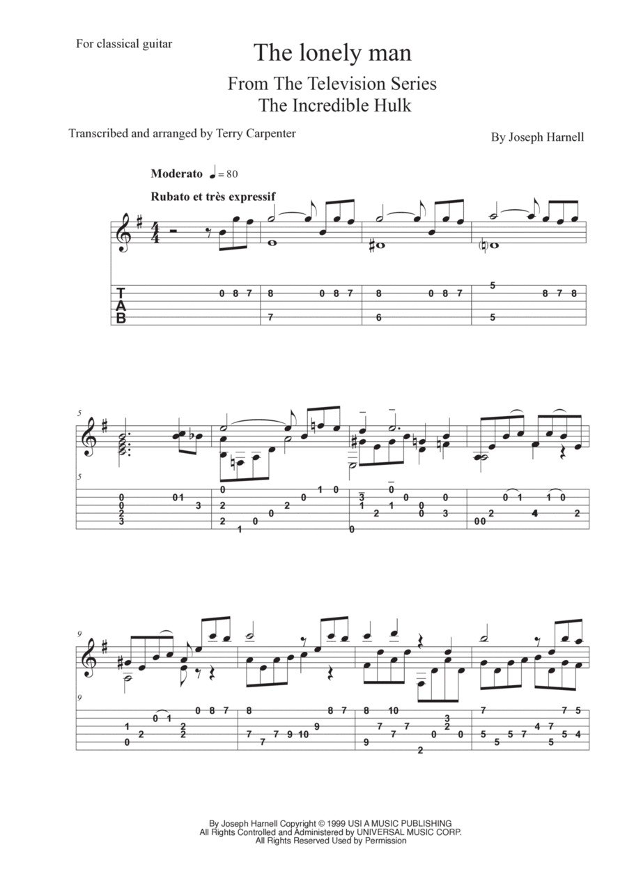 The Lonely Man Guitar Tablature scores gallery preview page 1