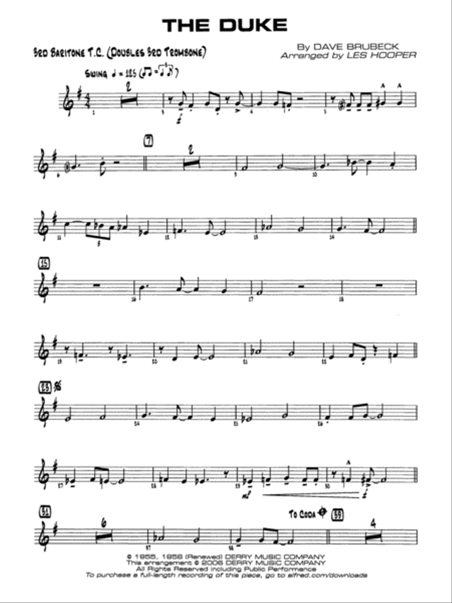 The Duke: 3rd Baritone T.C. Jazz Ensemble scores gallery preview page 1