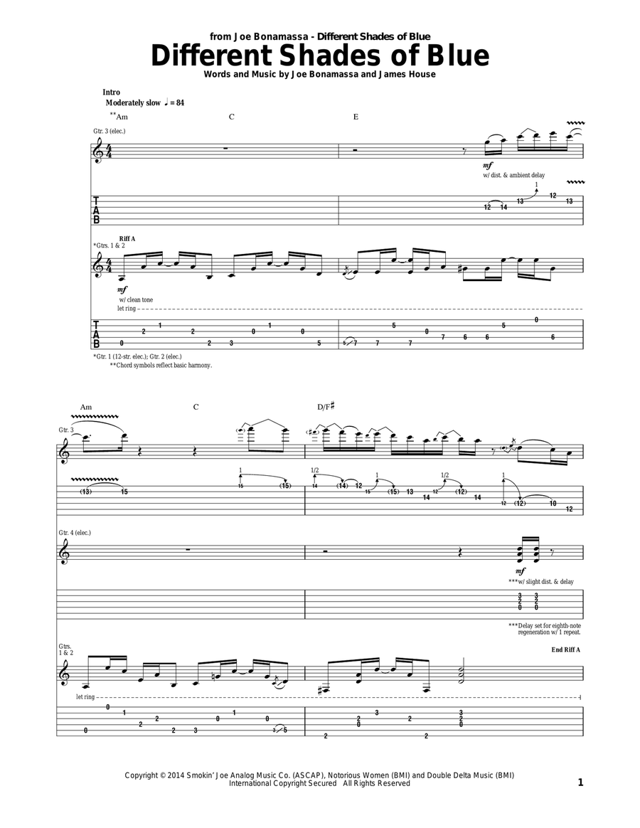 Different Shades Of Blue Acoustic Guitar scores gallery preview page 1