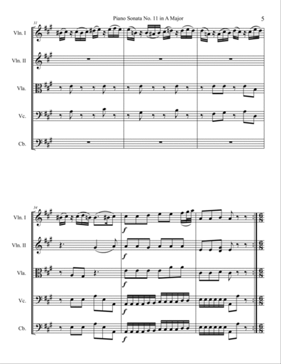 Piano Sonata No. 11, Movement 1 String Orchestra scores gallery preview page 5