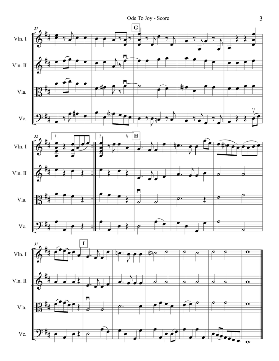 Ode To Joy for String Quartet String Quartet scores gallery preview page 3