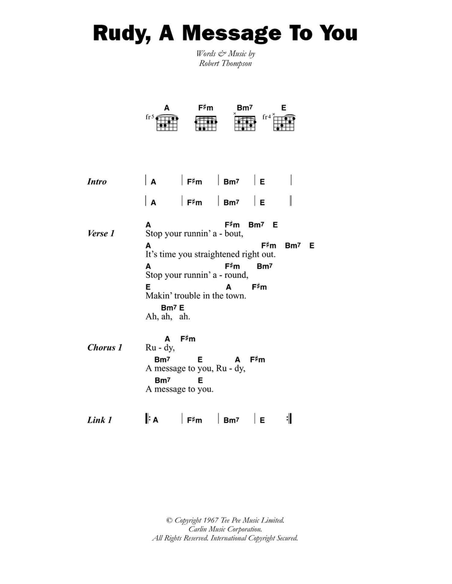 Rudy, A Message To You Easy Guitar scores gallery preview page 1