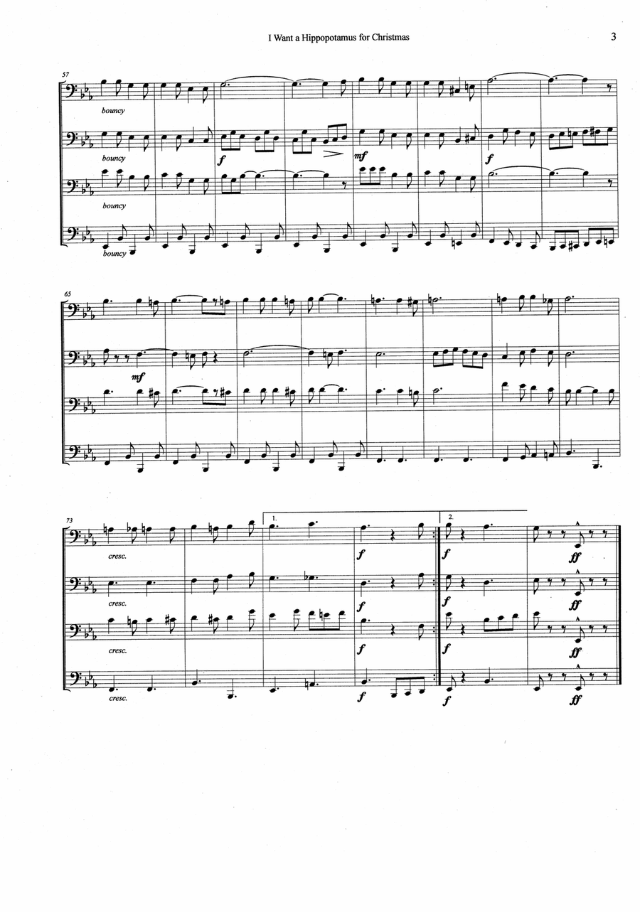 I Want A Hippopotamus For Christmas (Hippo The Hero) Woodwind Quartet scores gallery preview page 3