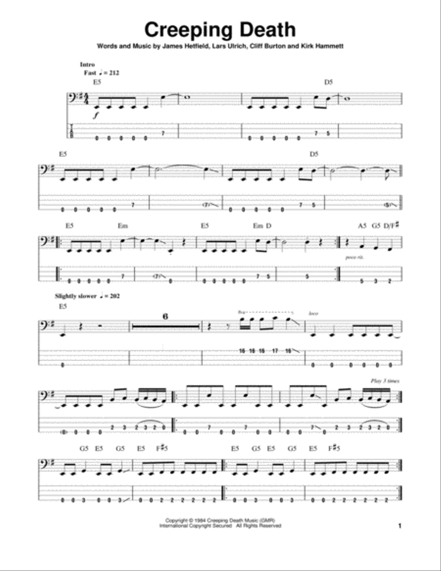 Creeping Death Guitar Tablature scores gallery preview page 1