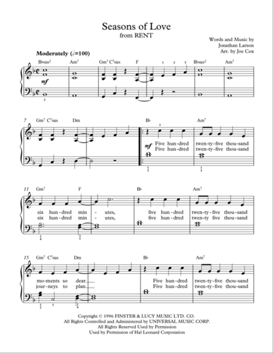 Seasons Of Love Voice scores gallery preview page 1