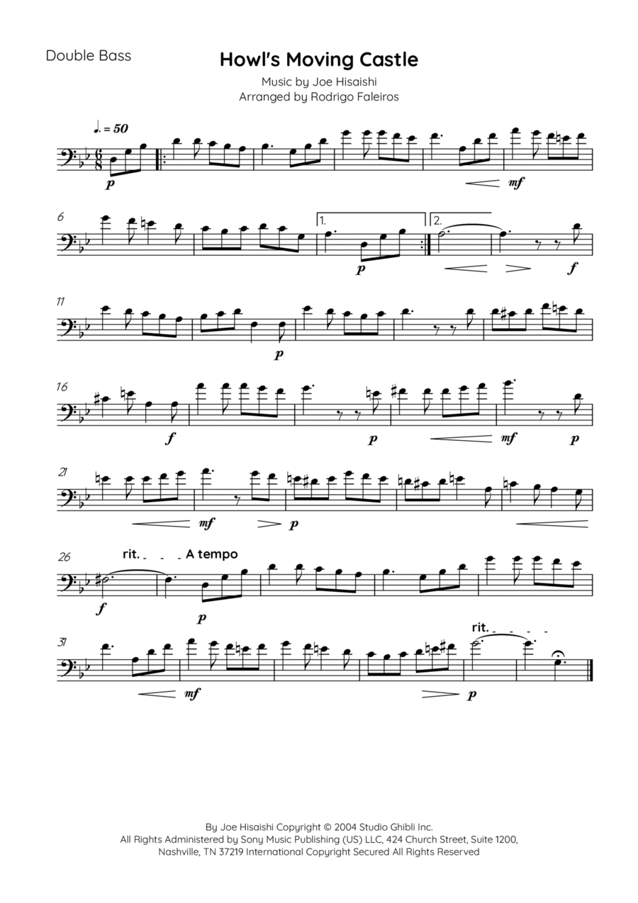Howl's Moving Castle Double Bass scores gallery preview page 1