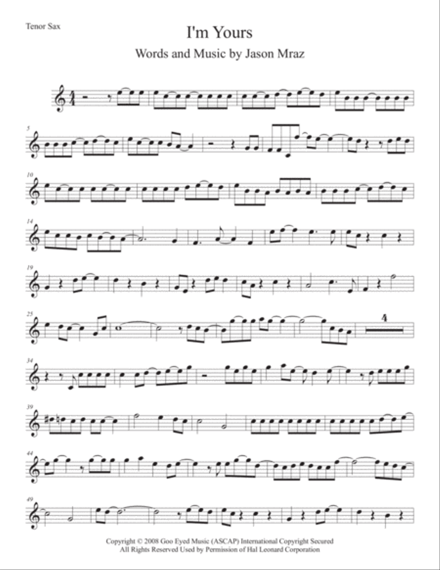 I'm Yours Tenor Saxophone scores gallery preview page 1