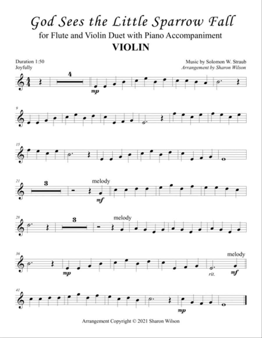 God Sees the Little Sparrow Fall (for Flute and/or Violin Duet with Piano Accompaniment) image number null