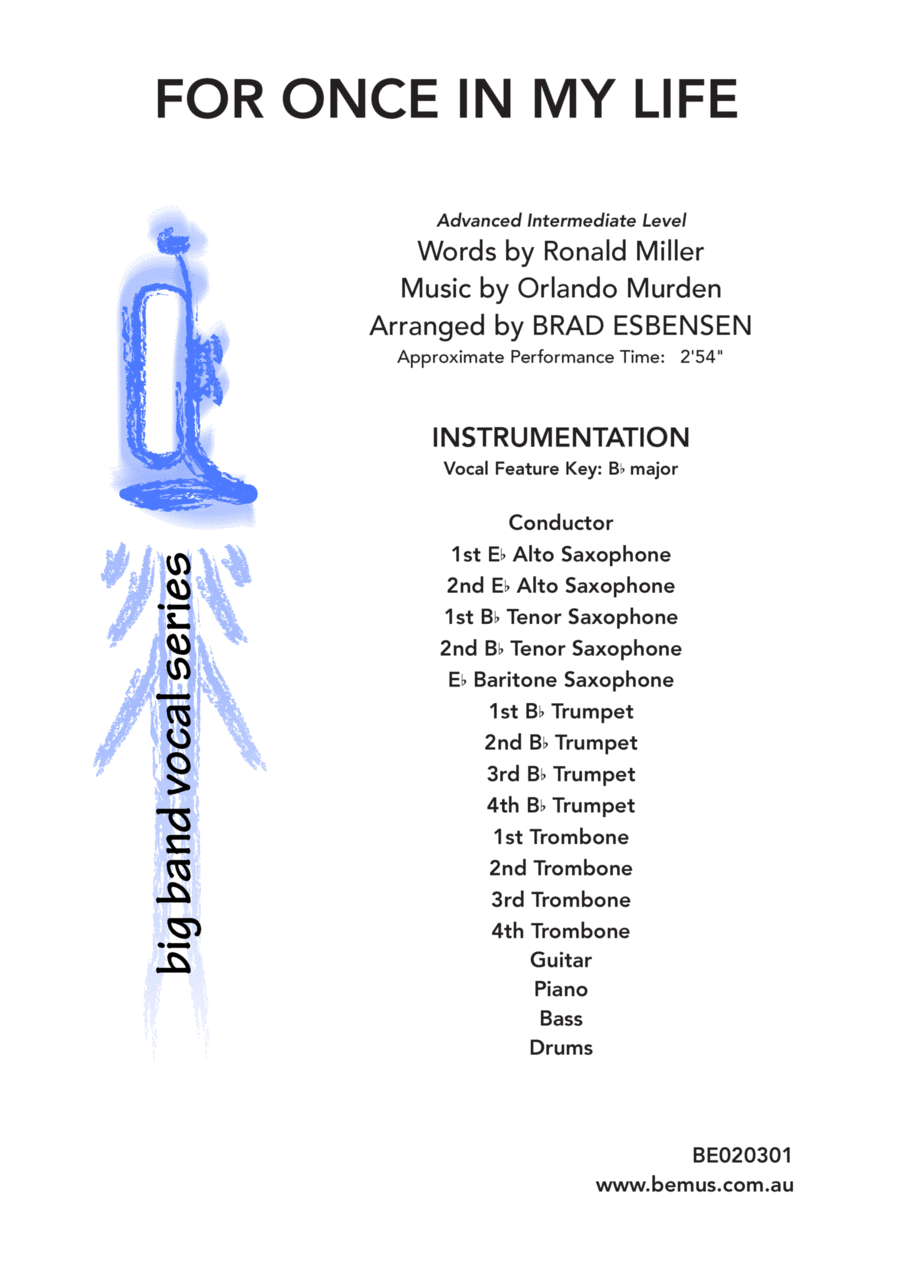 For Once In My Life Jazz Ensemble scores gallery preview page 1