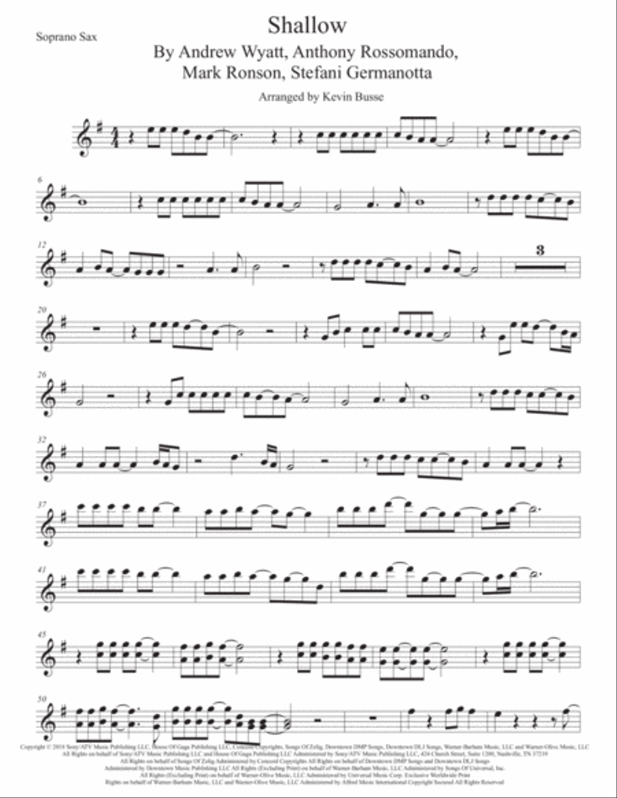 Shallow Shallow Soprano Saxophone scores gallery preview page 1