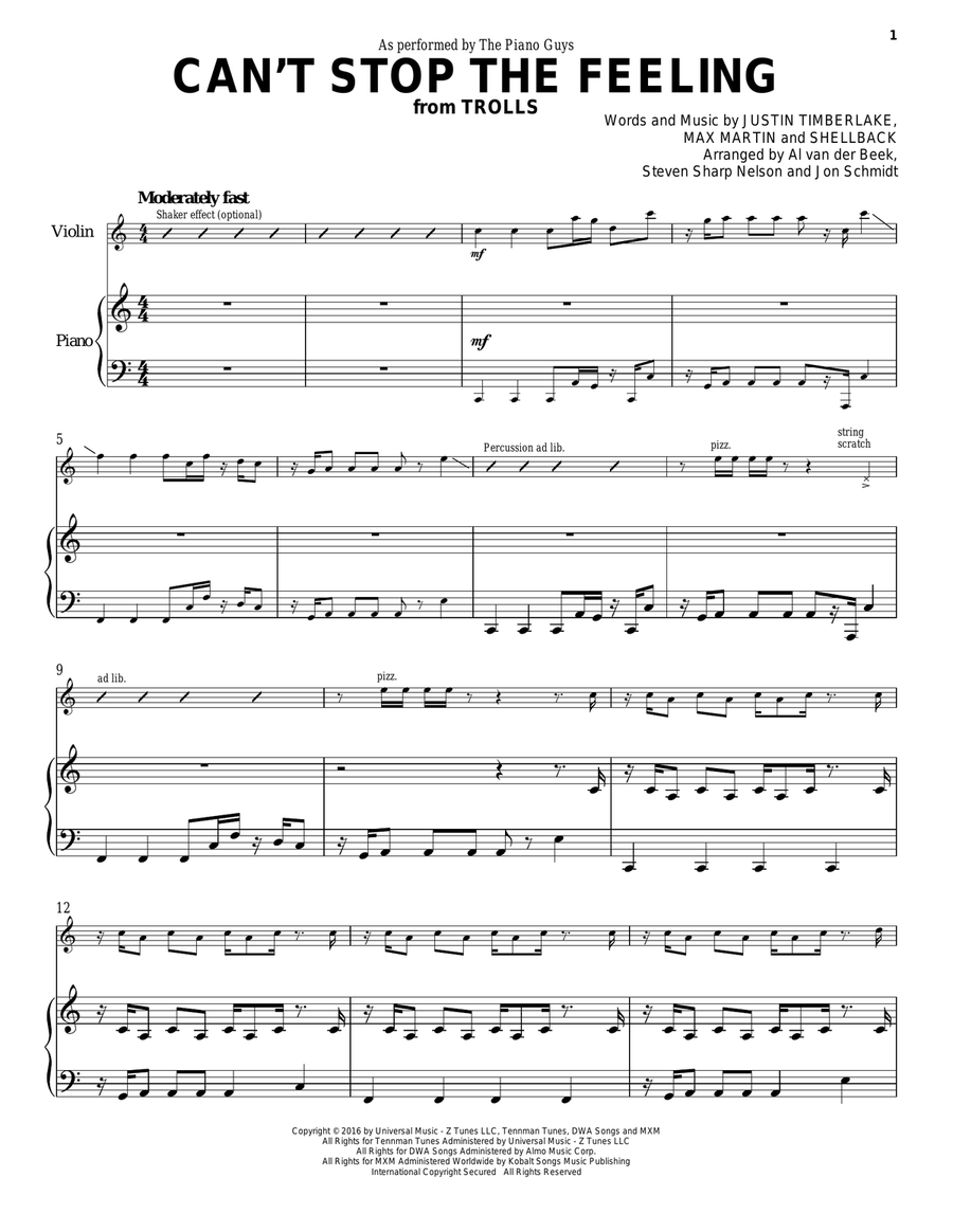 Can't Stop The Feeling Can't Stop The Feeling Violin Solo scores gallery preview page 1