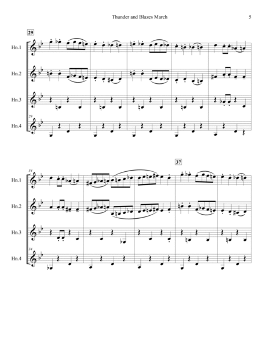Thunder and Blazes March for French Horn Quartet French Horn Quartet scores gallery preview page 5