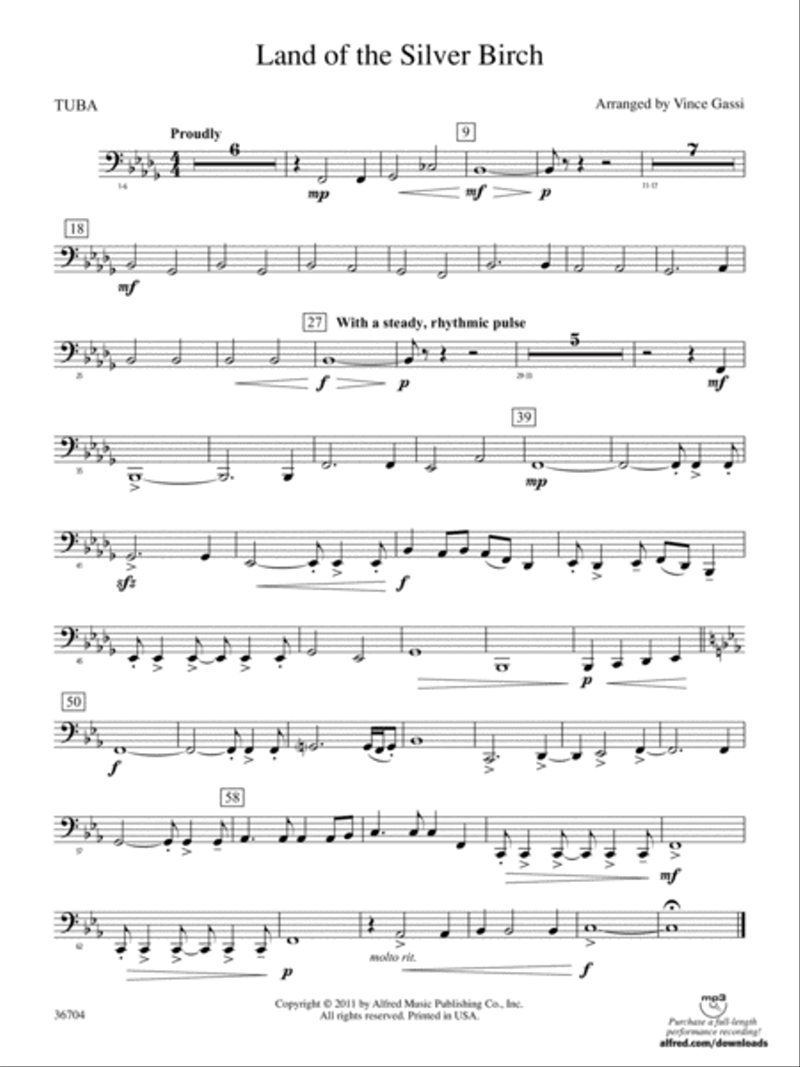 Land of the Silver Birch: Tuba Concert Band scores gallery preview page 1