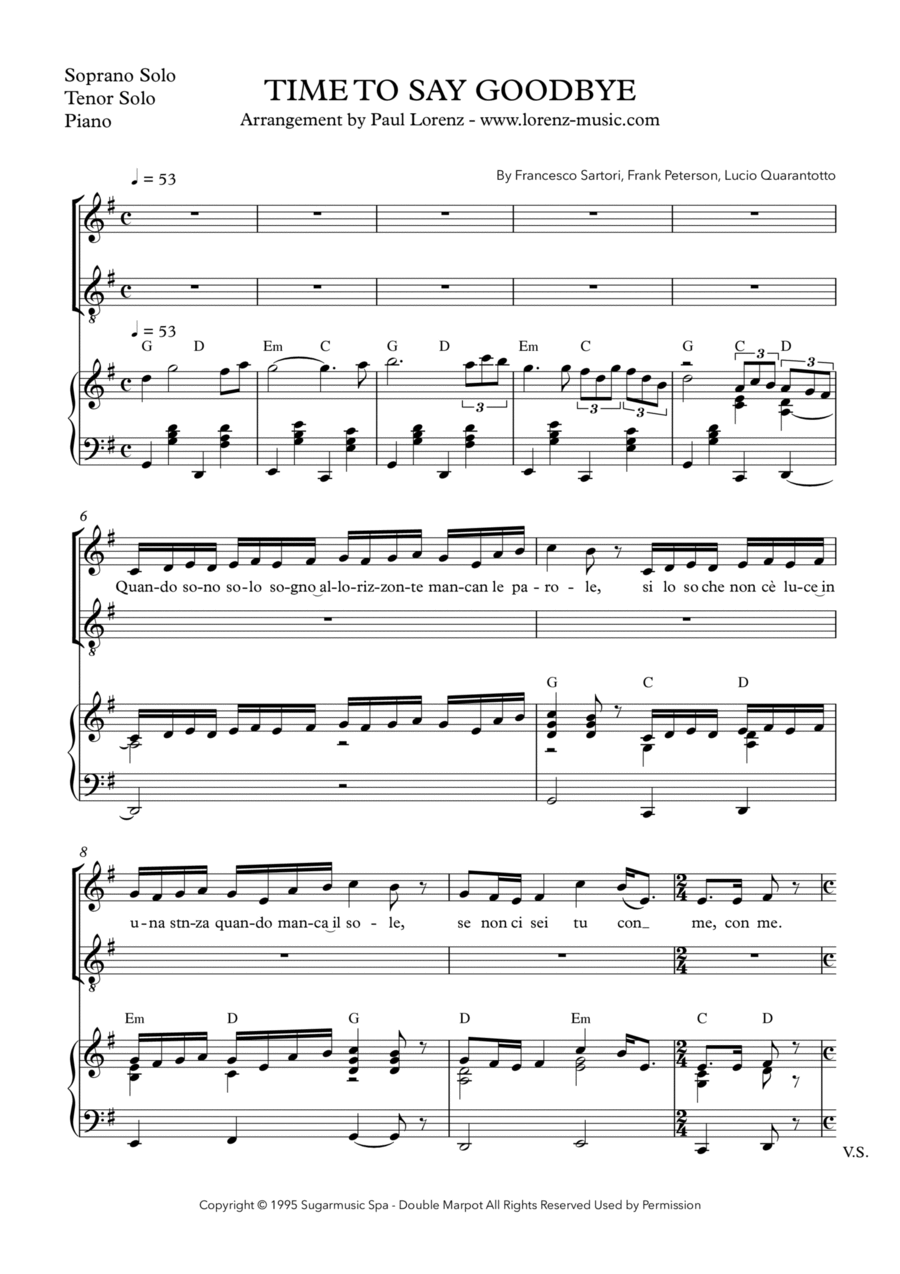 Time To Say Goodbye Piano, Vocal, Guitar scores gallery preview page 1