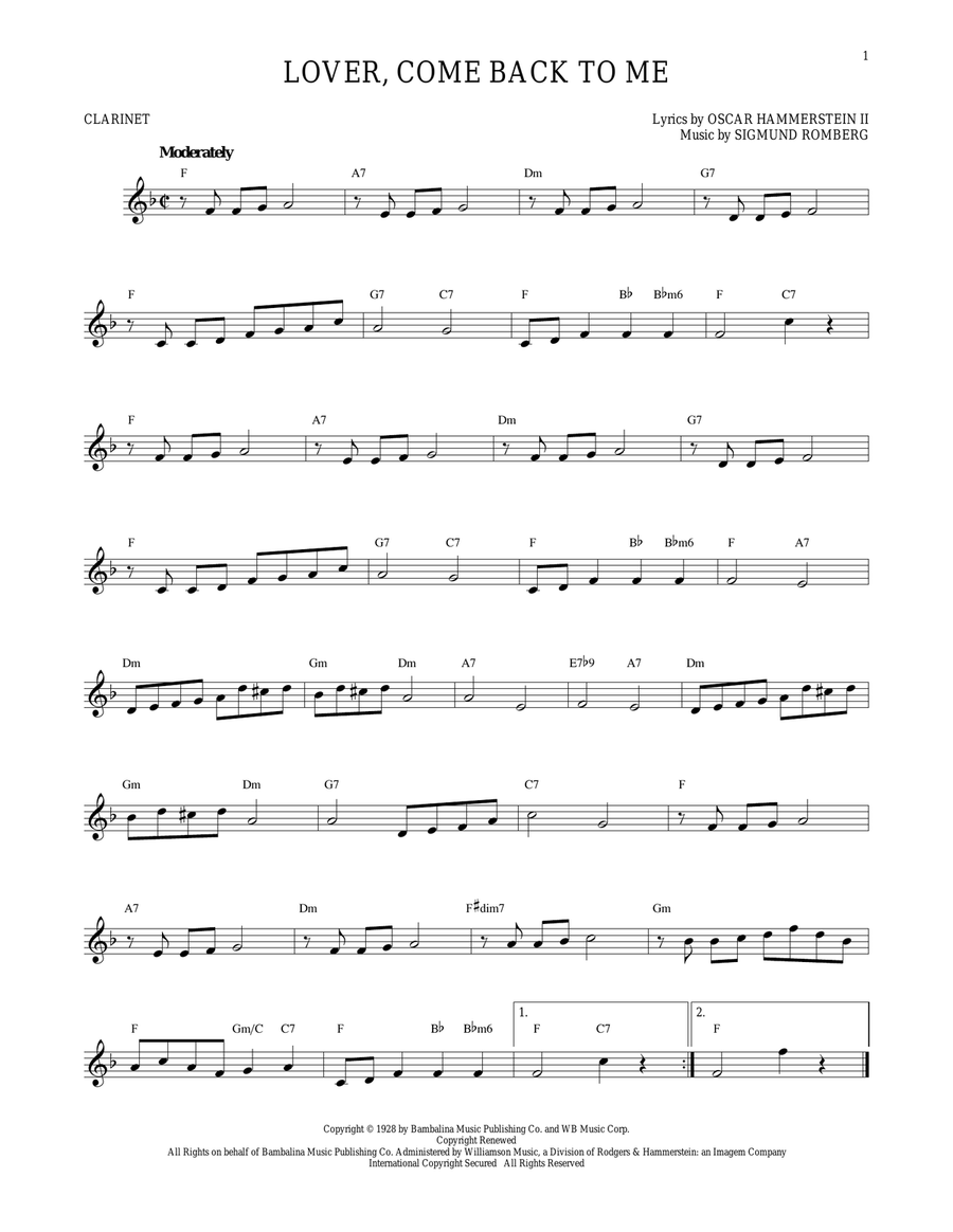 Lover, Come Back To Me Clarinet Solo scores gallery preview page 1