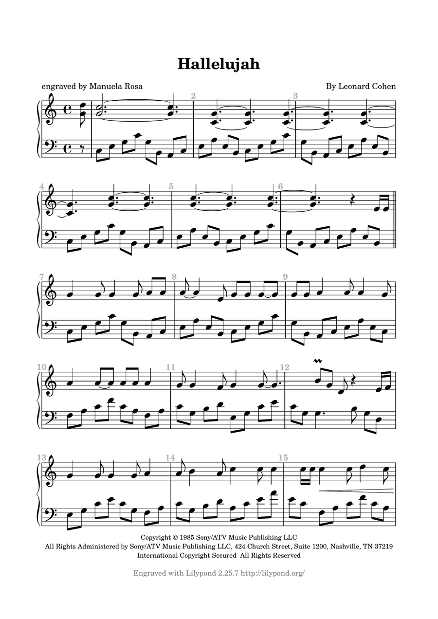 Hallelujah Piano Solo scores gallery preview page 1