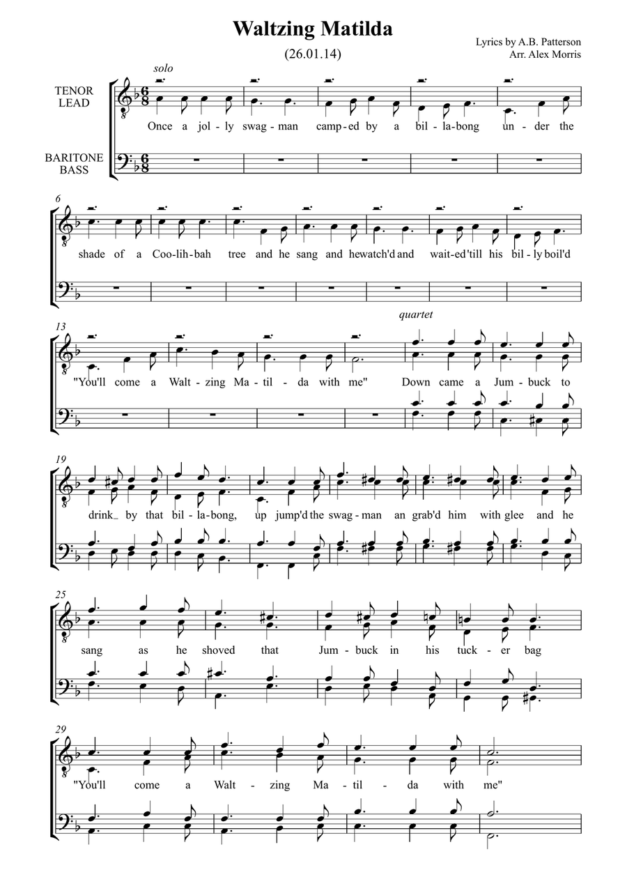 Waltzing Matilda Waltzing Matilda TTBB scores gallery preview page 1