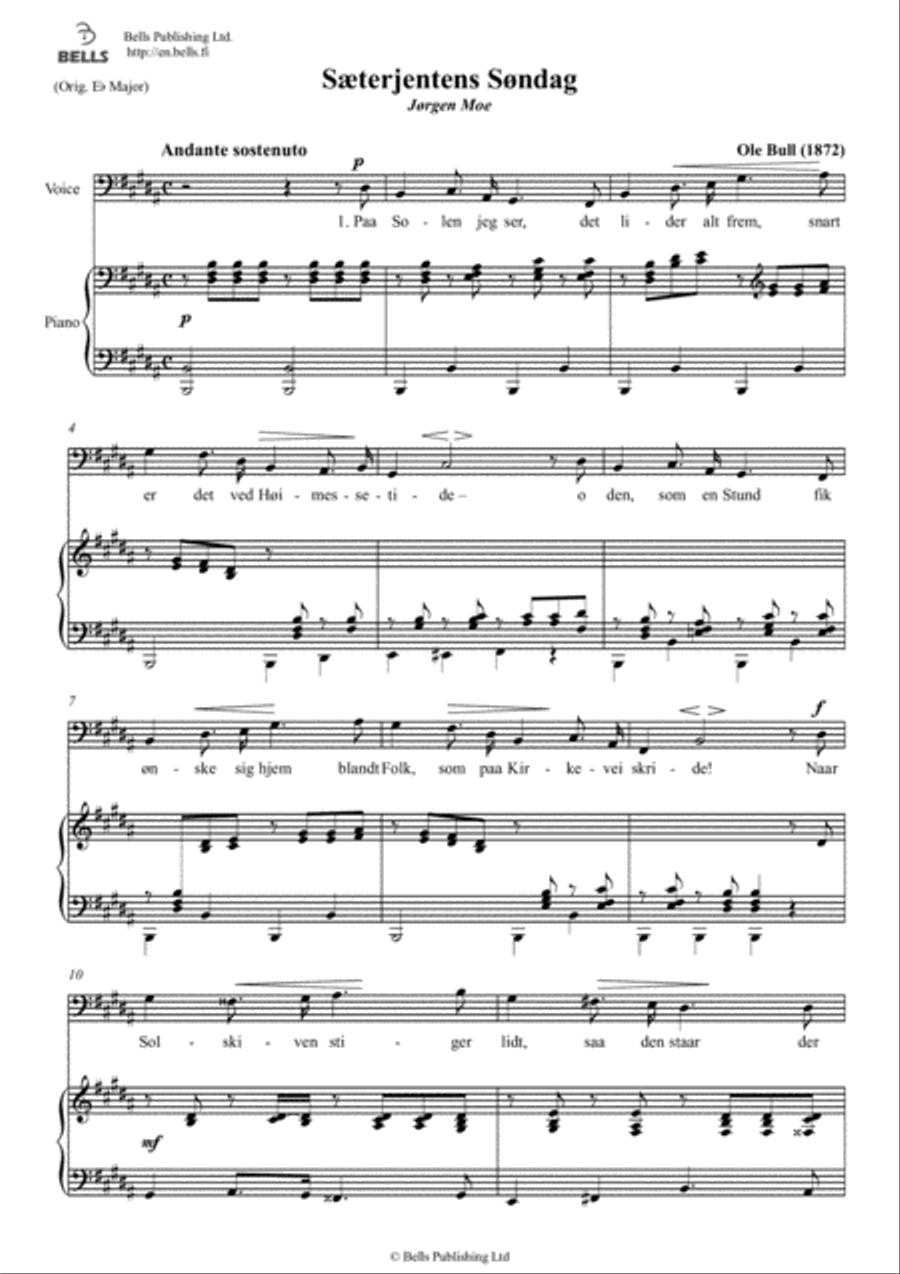 Saeterjentens Sondag (Solo song) (B Major) Voice Solo scores gallery preview page 1