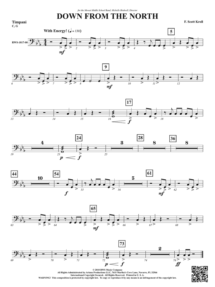 Down from the North: Timpani Percussion scores gallery preview page 1