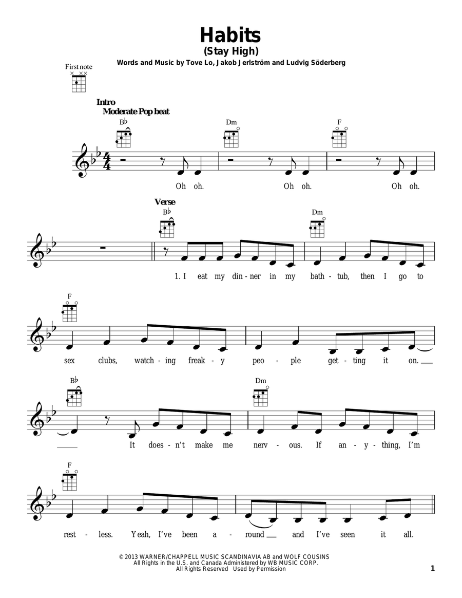 Habits (Stay High) Ukulele scores gallery preview page 1
