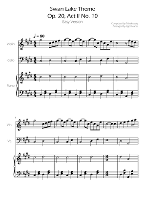 Swan Lake (theme) - Tchaikovsky - Cello and Violin Duet w/ Piano Accompaniment