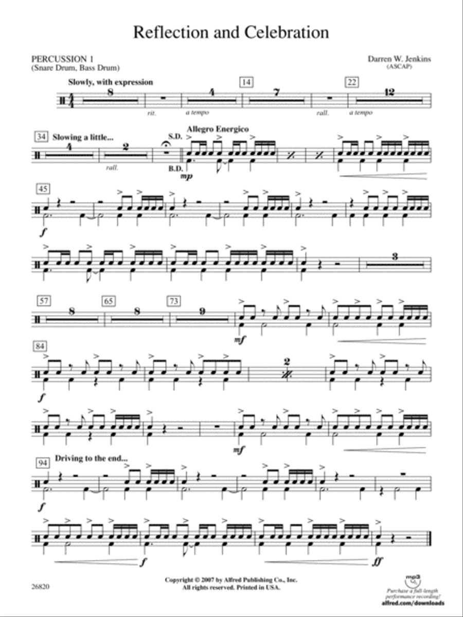 Reflection and Celebration: 1st Percussion Concert Band scores gallery preview page 1