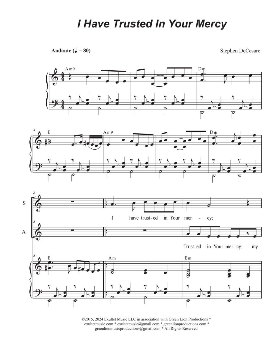 I Have Trusted In Your Mercy (Duet for Soprano and Alto solo)