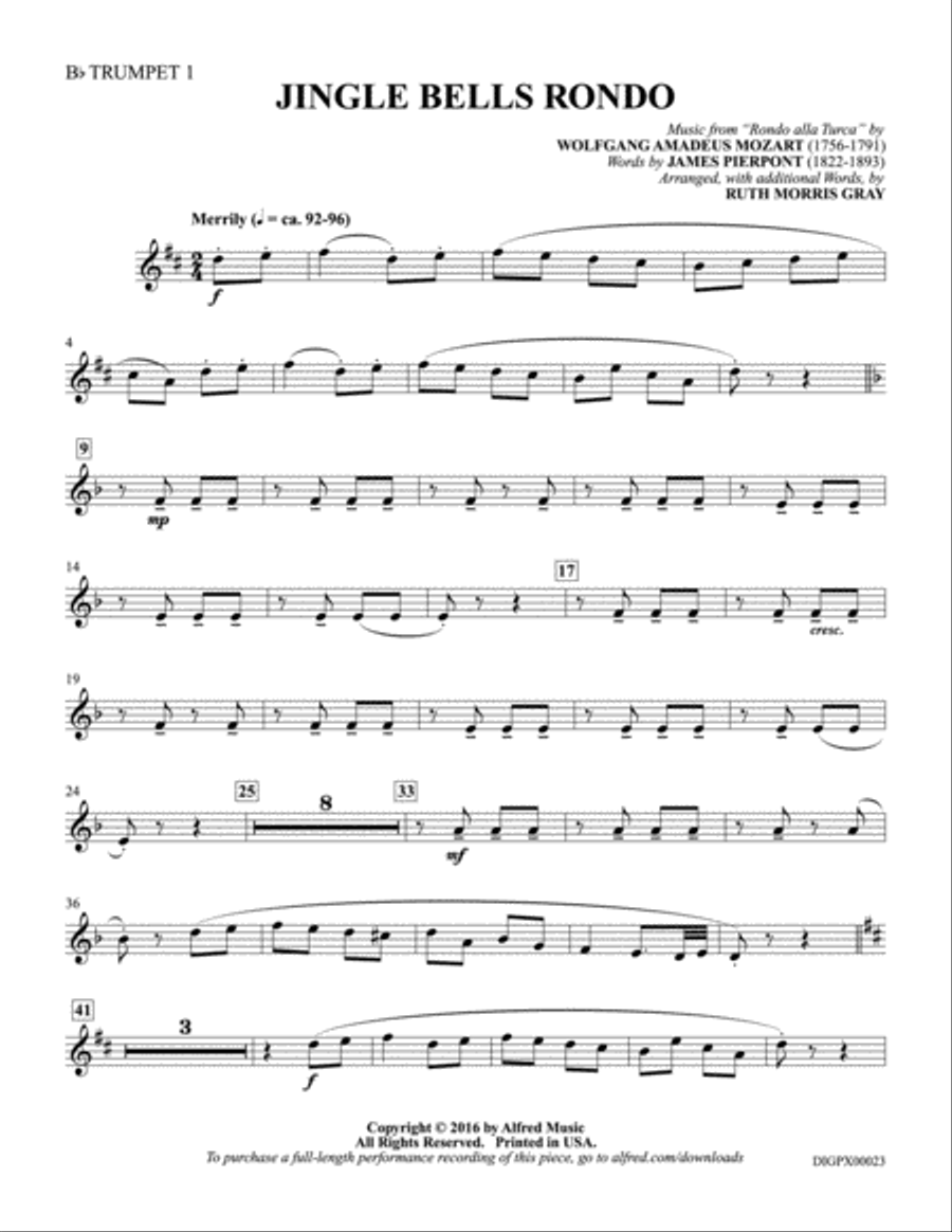 Jingle Bells Rondo: Bb Trumpet 1 B-Flat Trumpet scores gallery preview page 1