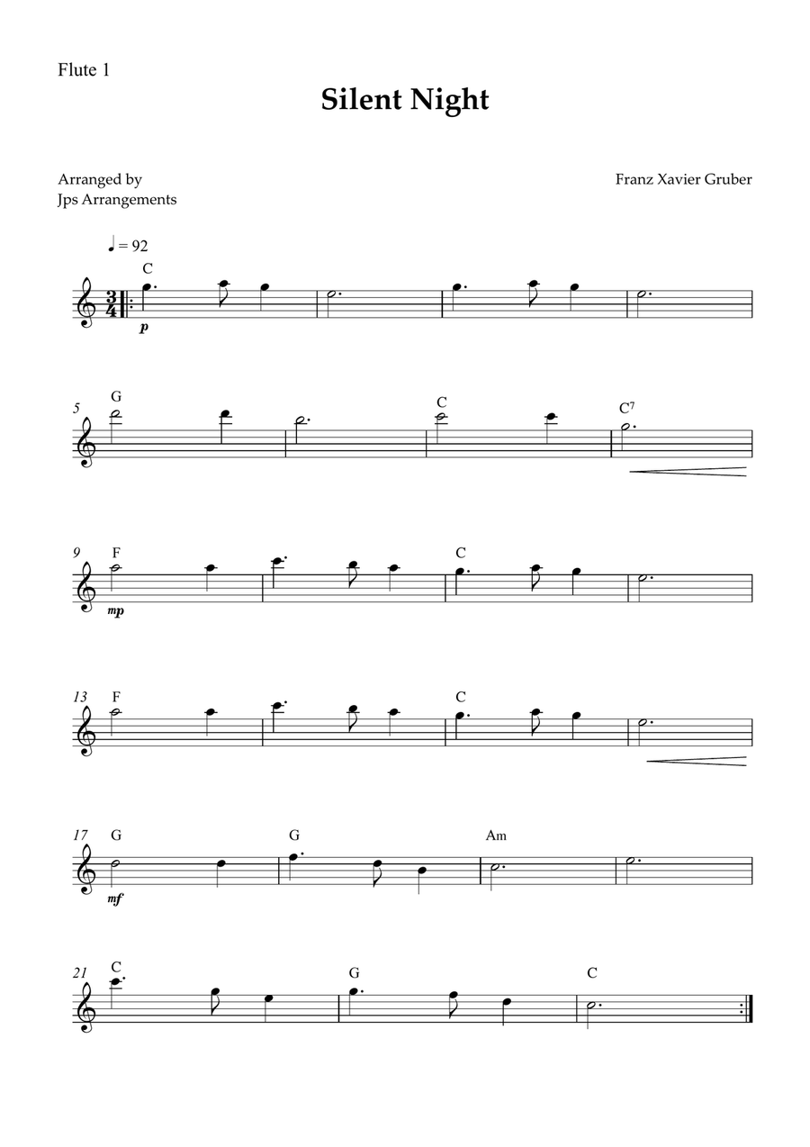 Silent Night for Flute duet Flute Duet scores gallery preview page 2