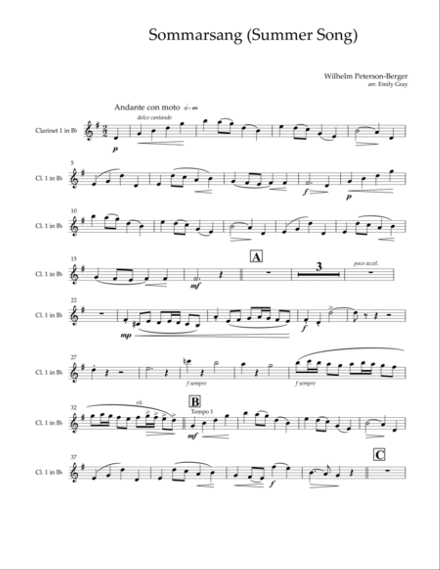Sommarsang (Summer Song) for Clarinet Choir (Parts) Clarinet Choir scores gallery preview page 2