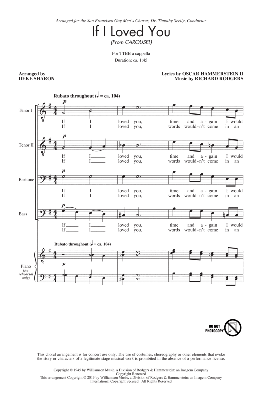 If I Loved You TTBB scores gallery preview page 1