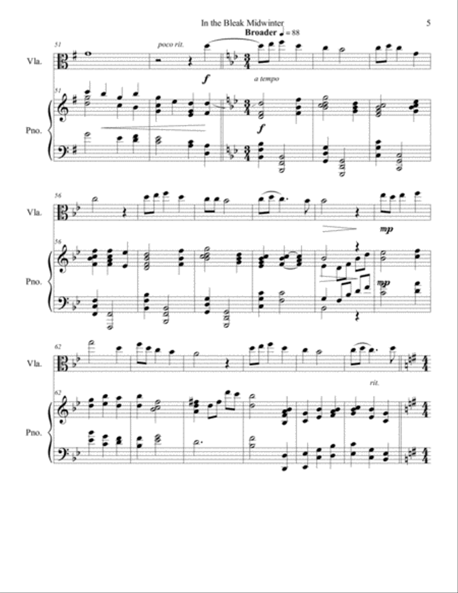 In the Bleak Midwinter (viola/piano), arr. Brenda Portman Viola scores gallery preview page 5