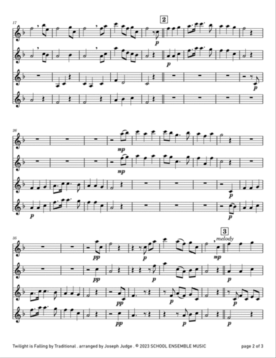 Twilight Is Falling for Clarinet Quartet in Schools Clarinet Quartet scores gallery preview page 2