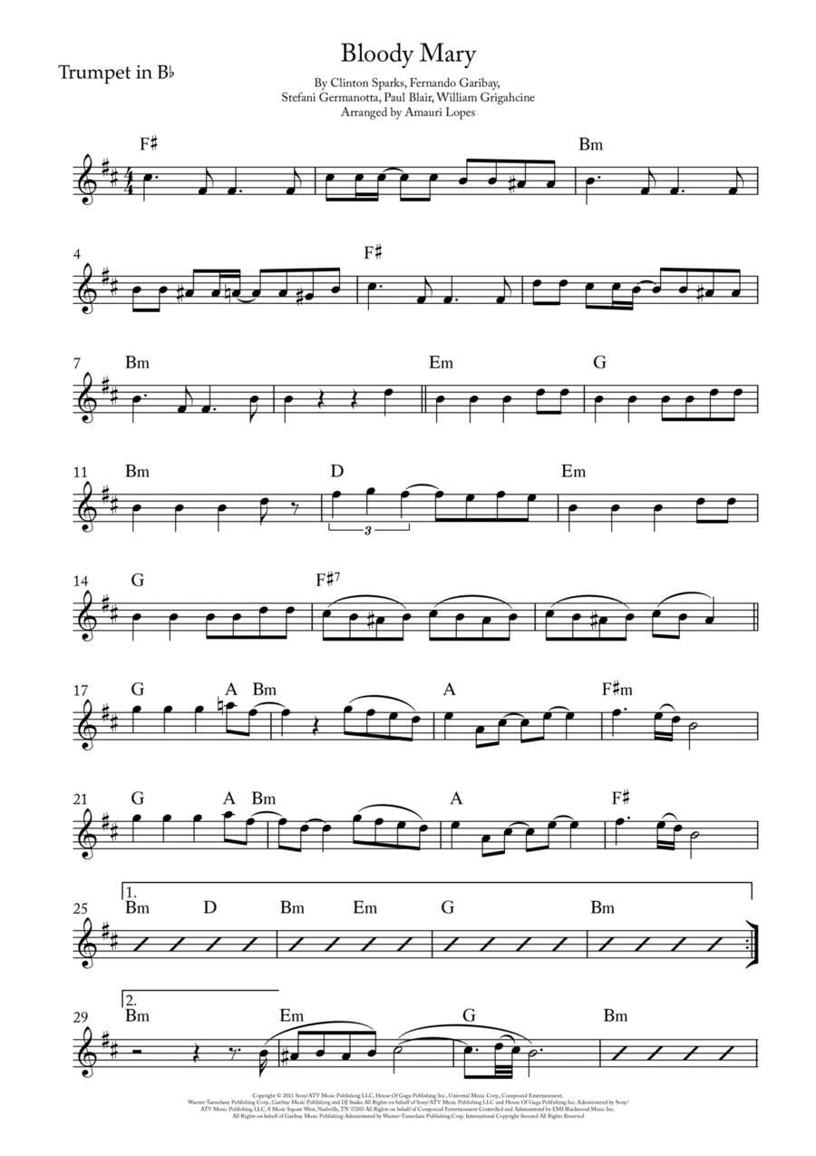 Bloody Mary B-Flat Trumpet scores gallery preview page 1