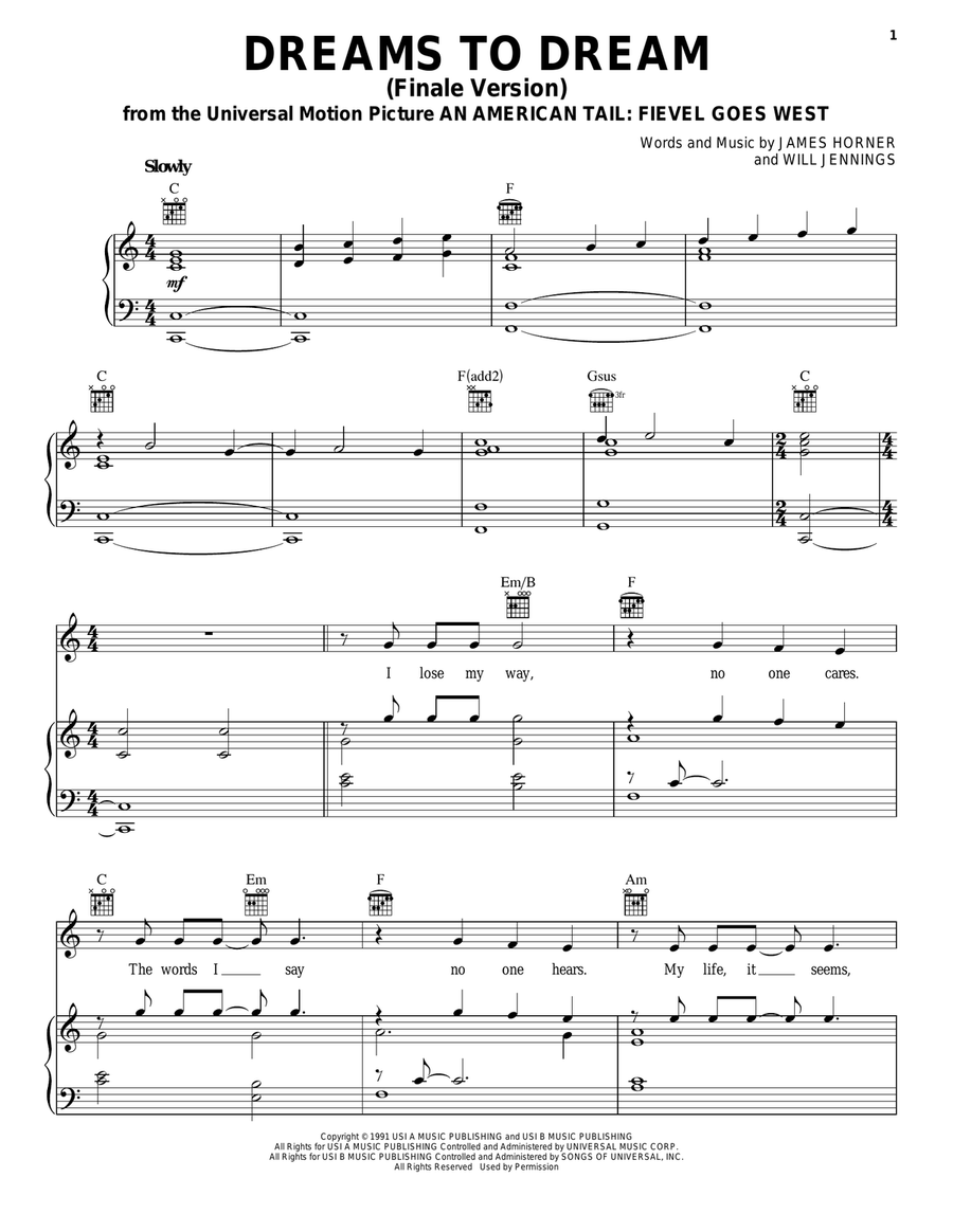 Dreams To Dream (Finale Version) Piano, Vocal, Guitar scores gallery preview page 1