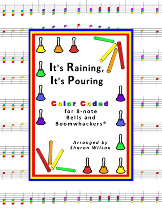 Book cover for “It's Raining, It's Pouring” for 8-note Bells and Boomwhackers® (with Color Coded Notes)