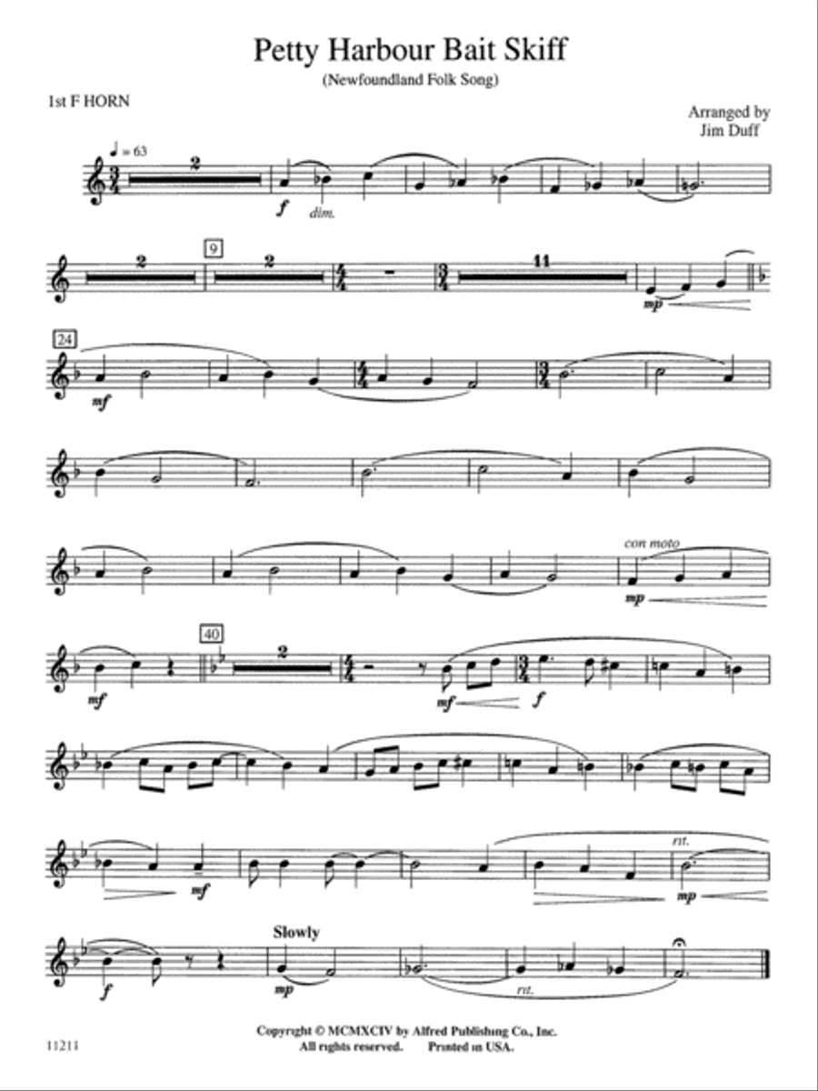 Petty Harbour Bait Skiff: 1st F Horn Concert Band scores gallery preview page 1