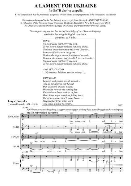 A LAMENT FOR UKRAINE, for SATB a cappella choir image number null