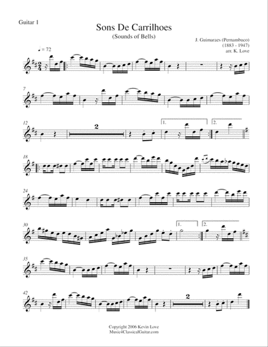 Sons de Carrilhões (Guitar Quartet) - Score and Parts Guitar Ensemble scores gallery preview page 4