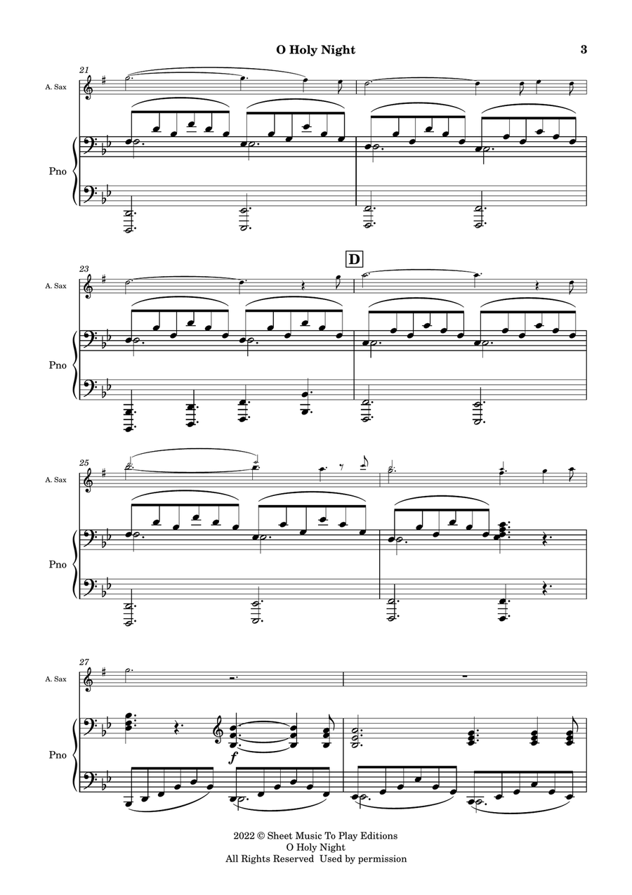 O Holy Night - Alto Sax and Piano (Full Score and Parts) Alto Saxophone scores gallery preview page 4