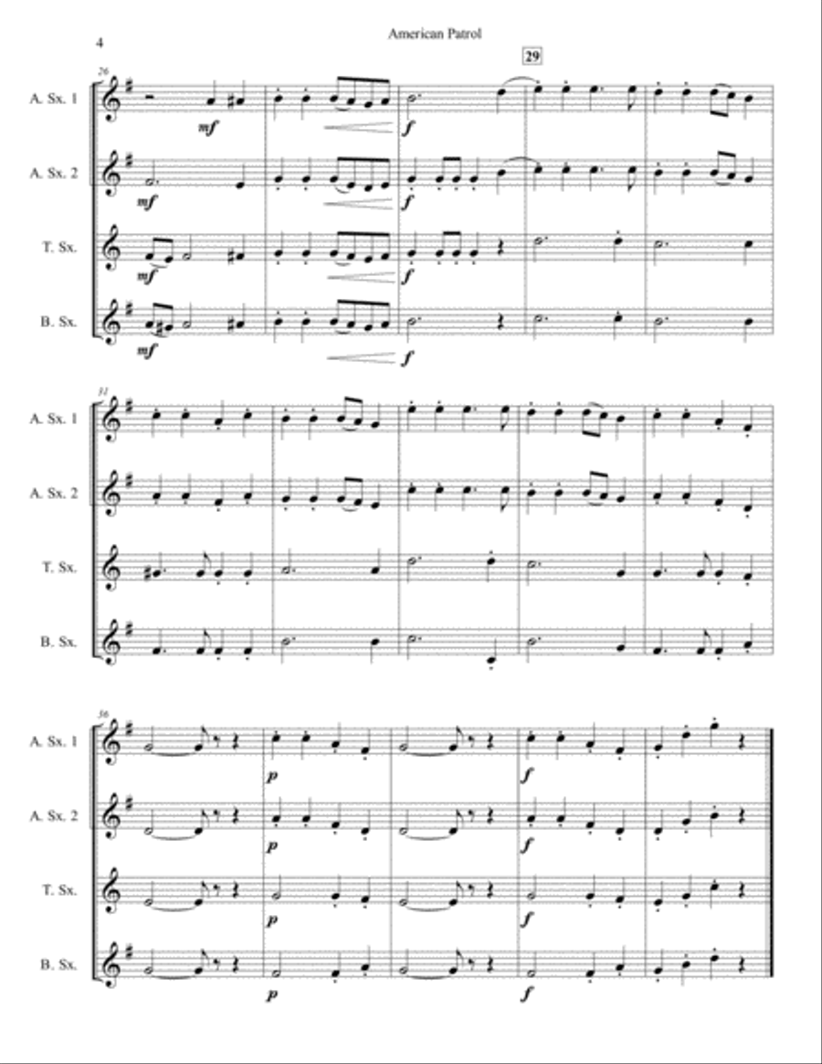American Patrol for Saxophone Quartet (SATB or AATB) American Patrol for Saxophone Quartet (SATB or AATB) Saxophone Quartet scores gallery preview page 4