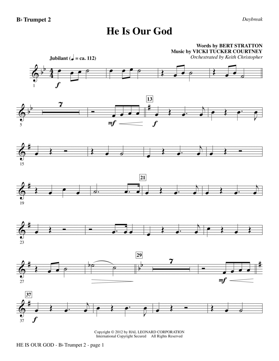 He Is Our God - Bb Trumpet 2 Choir scores gallery preview page 1