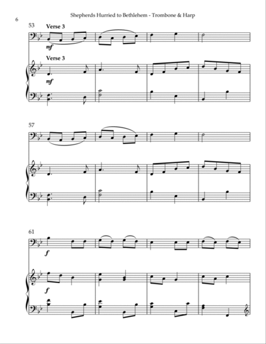 Shepherds Hurried to Bethlehem, Duet for Trombone & Harp Trombone Duet scores gallery preview page 6