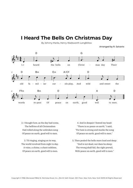 I Heard The Bells On Christmas Day (Key of D Major) image number null