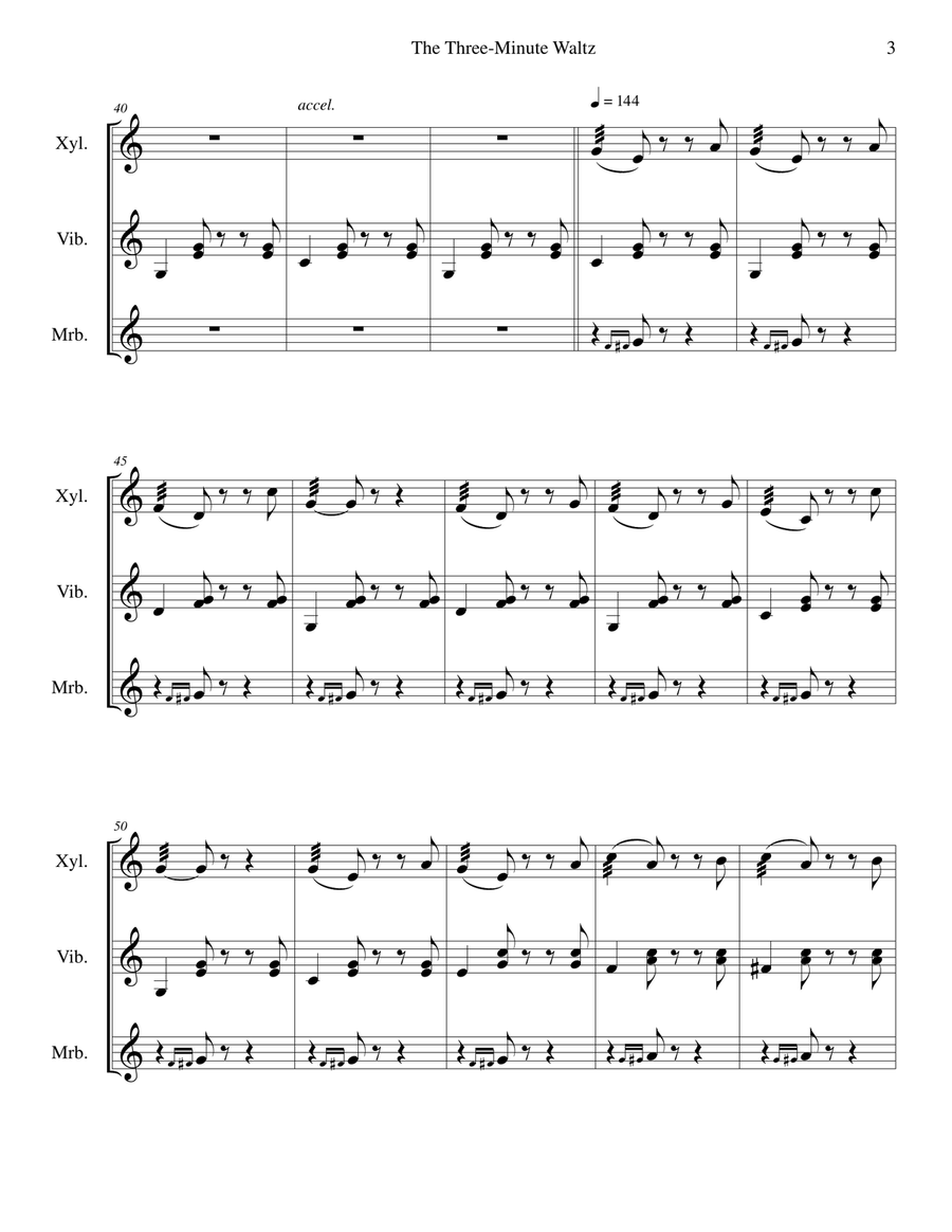 The Three-Minute Waltz - for mallet keyboard percussion trio Percussion Ensemble scores gallery preview page 3