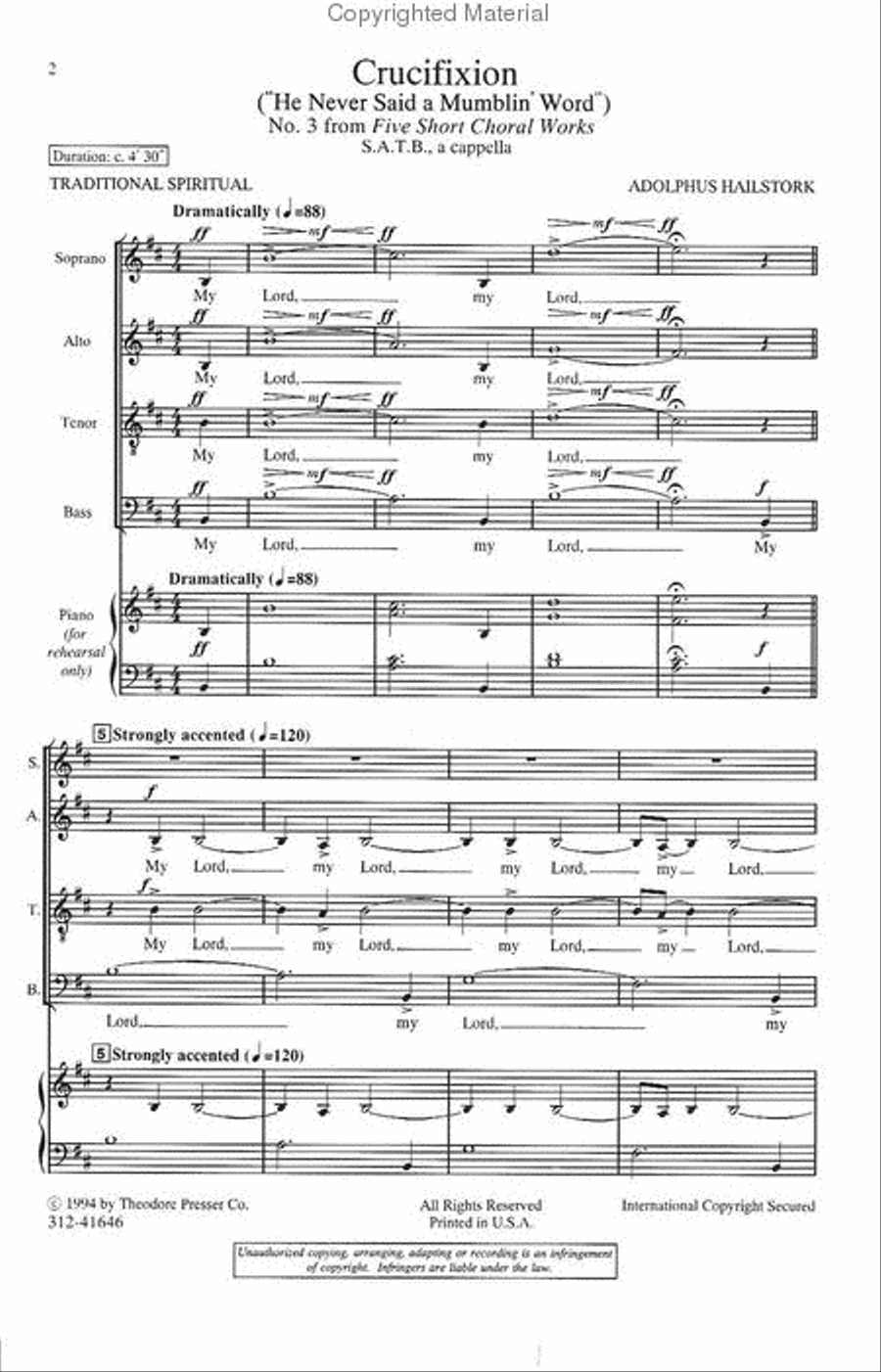 Five Short Choral Works: Crucifixion 4-Part scores gallery preview page 2