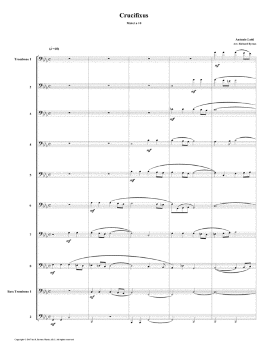 Crucifixus a 10 by Antonio Lotti (Trombone Choir) Trombone scores gallery preview page 1