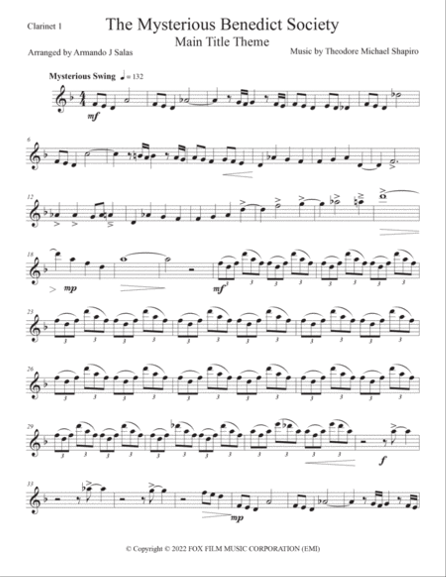 The Mysterious Benedict Society Main Title Theme Clarinet Duet scores gallery preview page 4