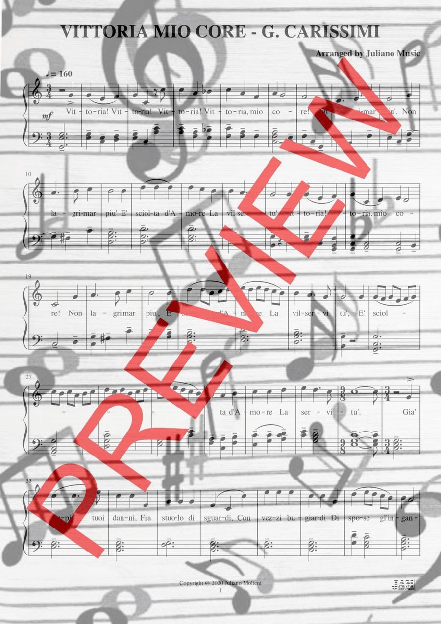 VITTORIA MIO CORE (PIANO REDUCTION WITH LYRICS) - G. CARISSIMI Piano Method scores gallery preview page 2